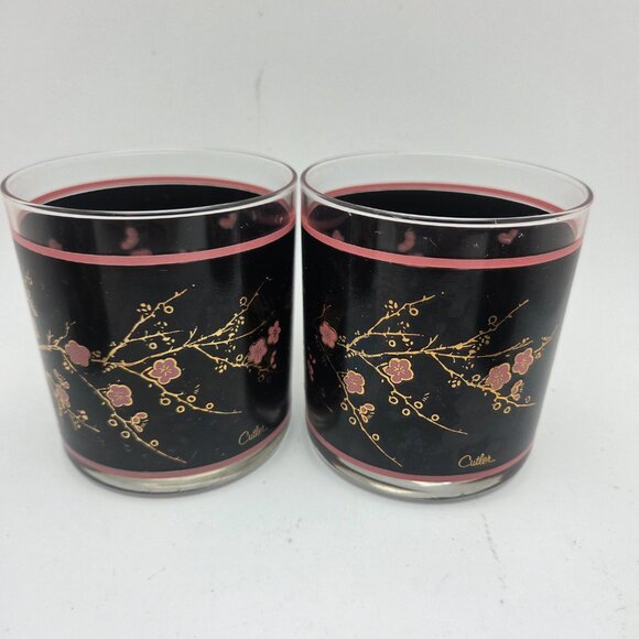 Vintage Cutler Glasses Japanese Pink Cherry Blossoms Mid-Century Modern Set of 4 - Picture 3 of 16